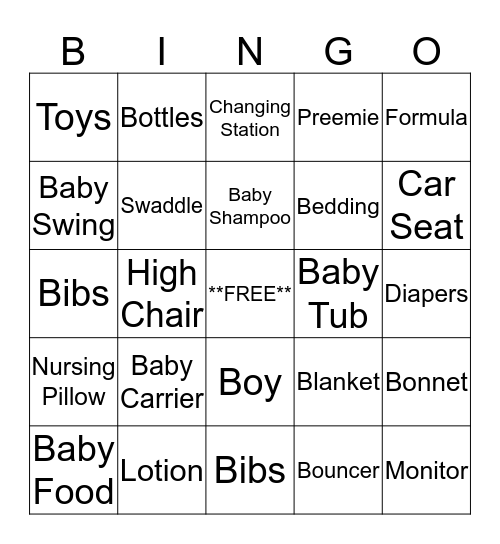 Baby Shower!!! Bingo Card