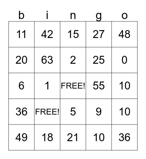 Multiplication Bingo! Bingo Card