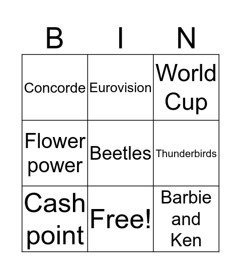 I Love the 60's Bingo Card