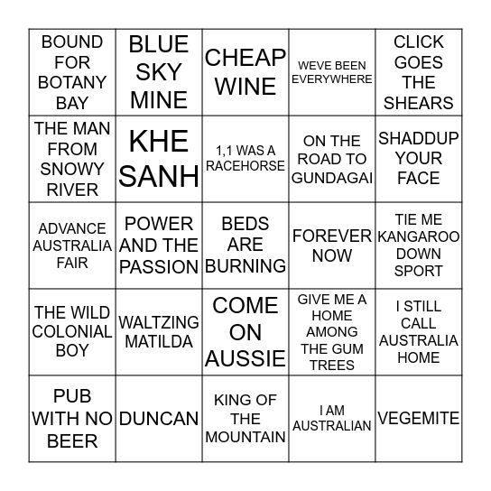 ANZAC TRIBUTE Bingo Card