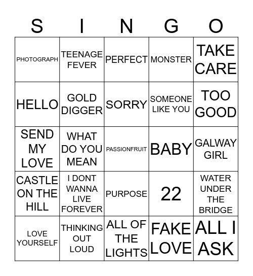 002 POPULAR RADIO HITS Bingo Card