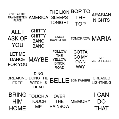 MUSICALS Bingo Card