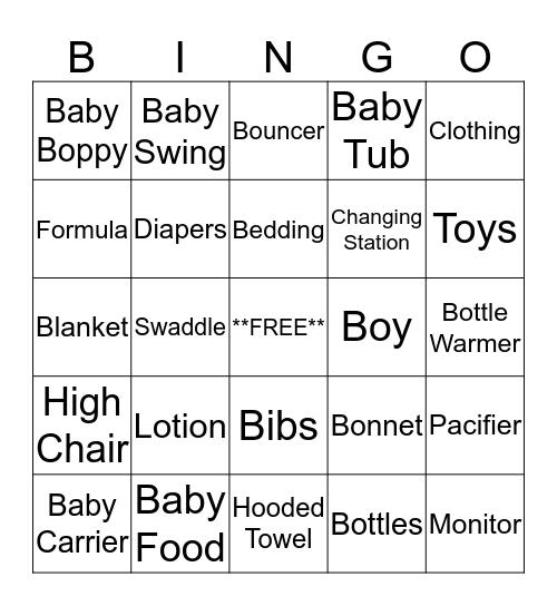 Baby Shower!!! Bingo Card