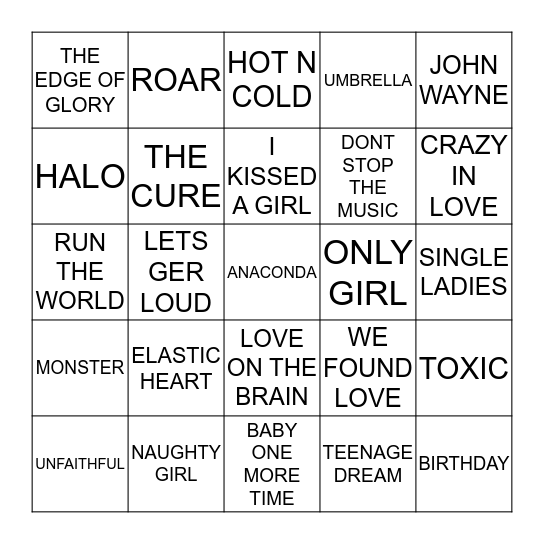 FEMALE DIVAS 2 Bingo Card