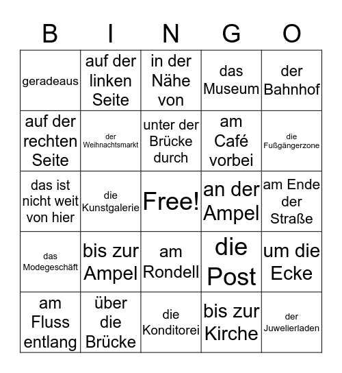 Nach dem Weg fragen Bingo Card