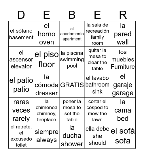 LA CASA Y LOS QUEHACERES Bingo Card