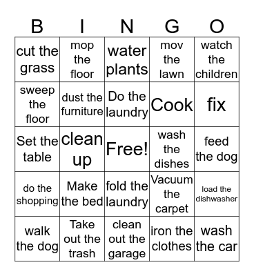 House Chores Bingo  Bingo Card