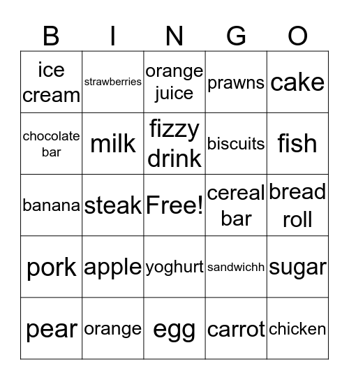 Glorious food Bingo Card