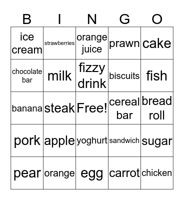 Glorious food Bingo Card