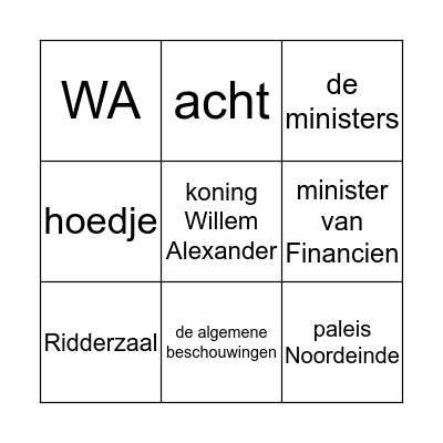 Prinsjesdag Bingo Card