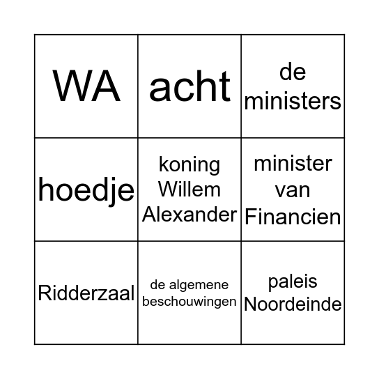 Prinsjesdag Bingo Card