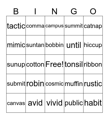 Phonics for Reading Challenge Words Grade 1 Lessons 6-10 Bingo Card