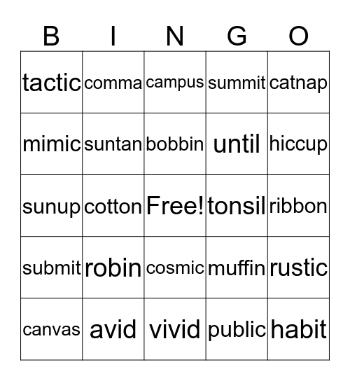 Phonics for Reading Challenge Words Grade 1 Lessons 6-10 Bingo Card
