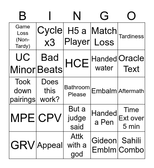 Judge Bingo! Bingo Card