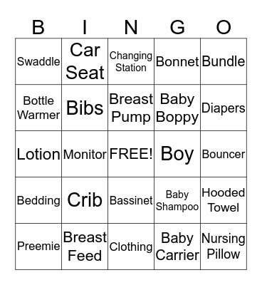 Baby Shower!!! Bingo Card