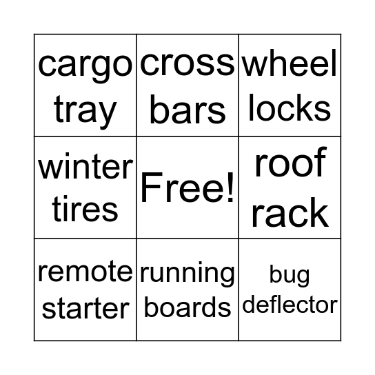 accessory bingo Card