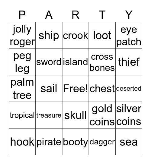 Pirate Party Bingo Card