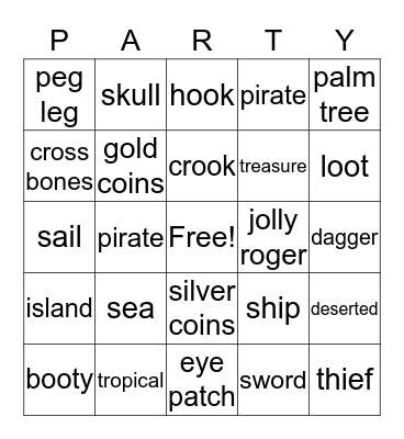 Pirate Party Bingo Card