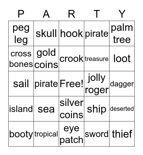 Pirate Party Bingo Card