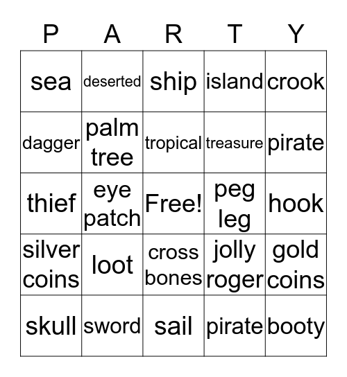 Pirate Party Bingo Card