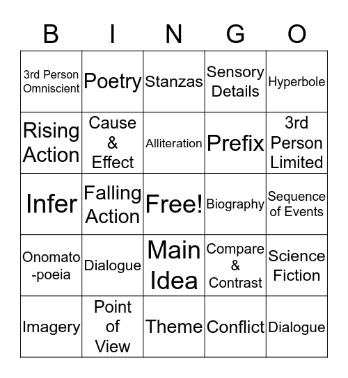 STAAR Bingo Card