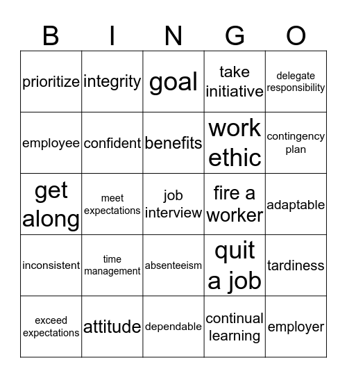 Employment Bingo Card