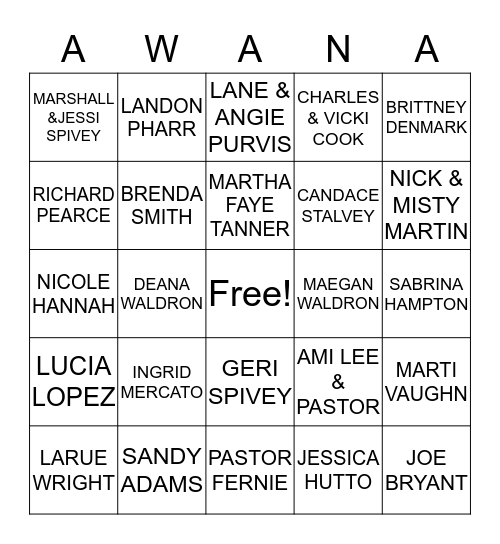 AWANA  Bingo Card