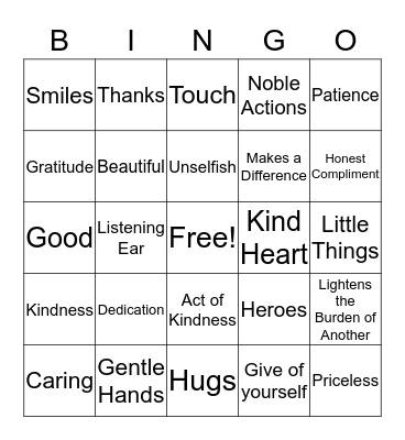 Volunteer Appreciation Bingo Card