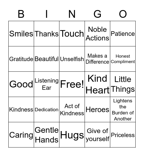 Volunteer Appreciation Bingo Card