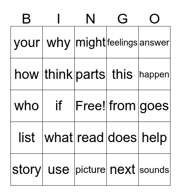 Level F-G  Bingo Card