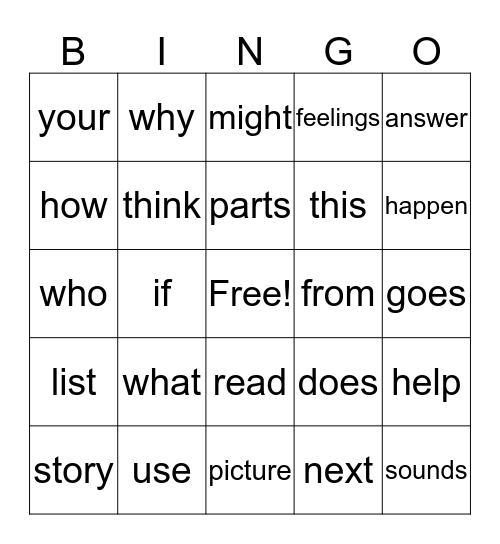 Level F-G  Bingo Card