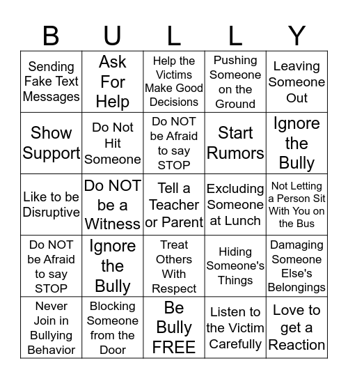 Bullies are Despicable Bingo Card