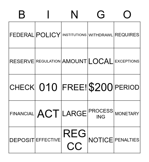 The Expedited Funds Availability Act Bingo Card