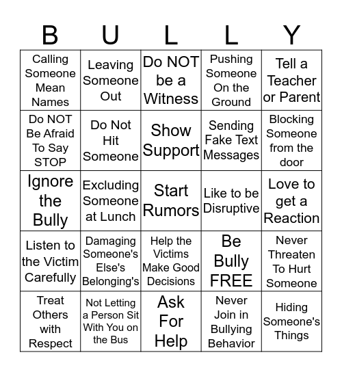 Bullies Are Despicable Bingo Card