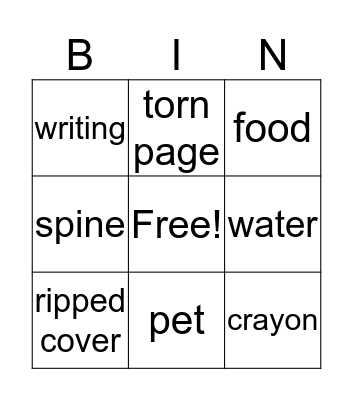 Book Damages Bingo Card