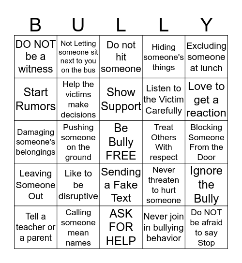 Bullies Are Despicable  Bingo Card