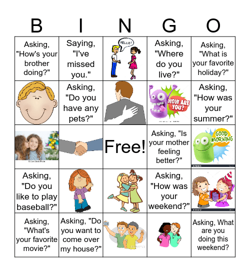 Appropriate Behaviors Bingo Card