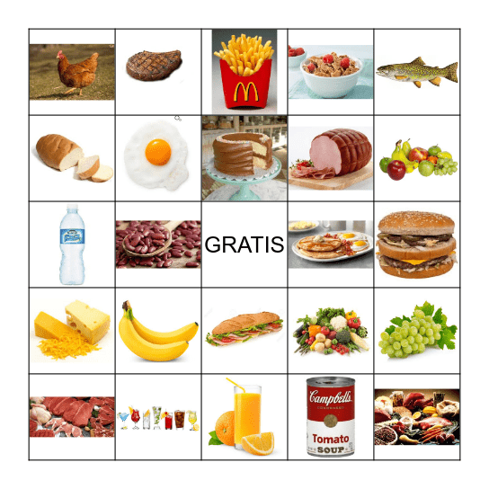 Foods and Drinks Bingo Card