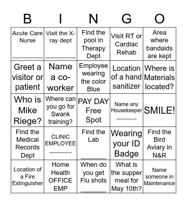 2017 Hospital Week  Bingo Card