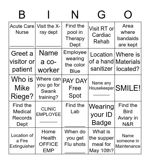 2017 Hospital Week  Bingo Card