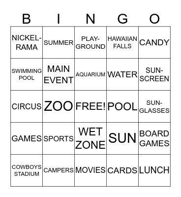 Camp Bingo Card
