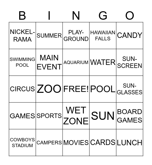 Camp Bingo Card