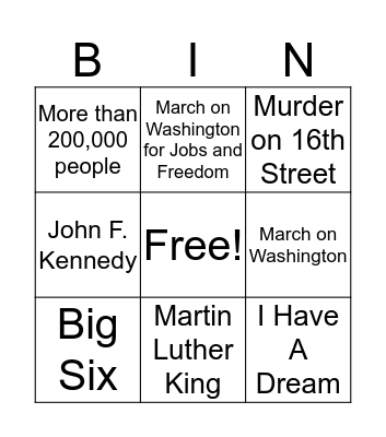 March On Washington Bingo Game  Bingo Card