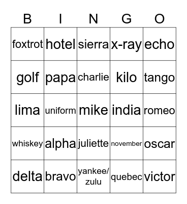 Pilot Alphabet Bingo Card