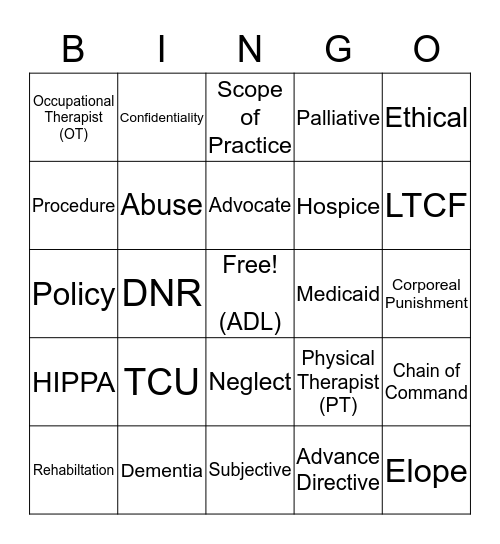 Vocab Bingo Card