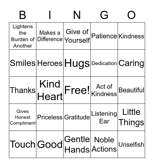 Volunteer Appreciation Bingo Card