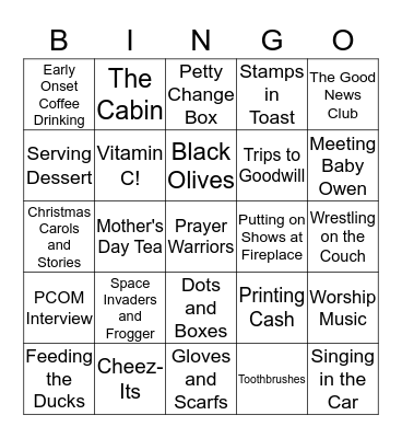 Grandmom and Poppop Bingo Card