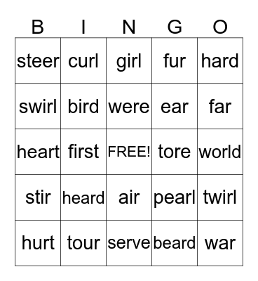 -ER words Bingo Card