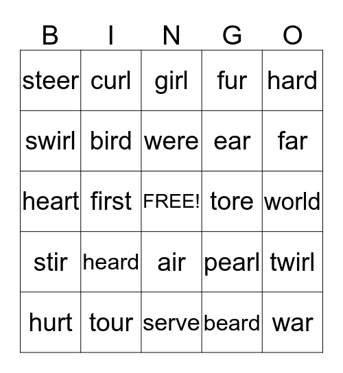 -ER words Bingo Card