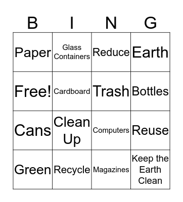 Recycle  Bingo Card